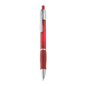 Frosted plastic ball pen with grooved rubber grip 